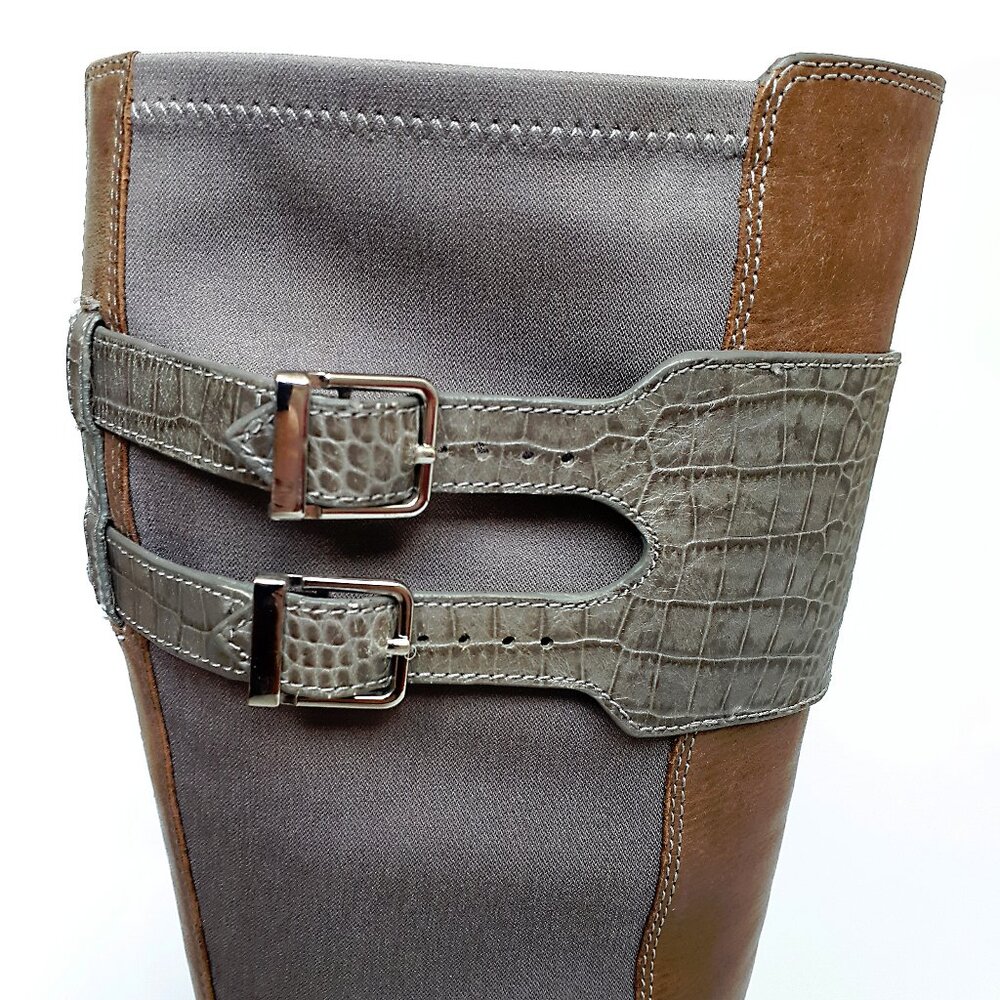 COLE & HAAN Tennley Knee High Buckle Boot in Ironstone Brown & Gray Leather - Picture 4 of 14